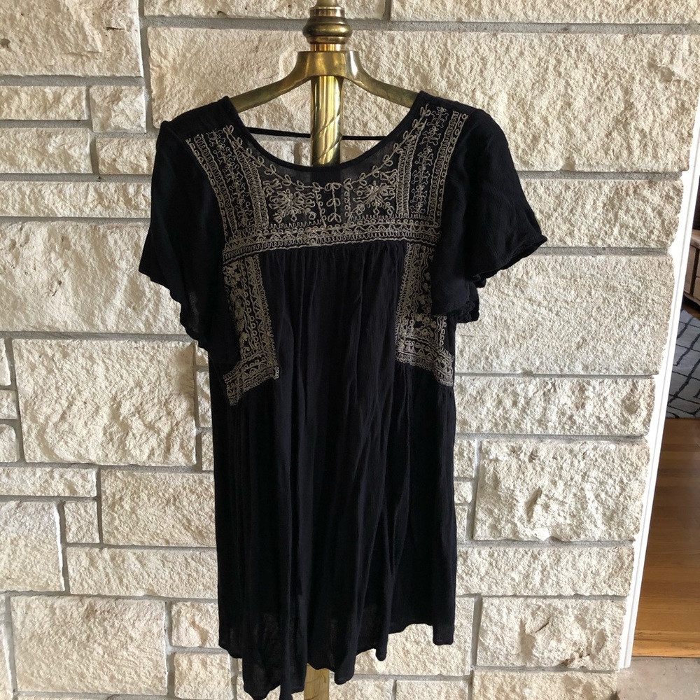 Black dress with gold metallic embroidery